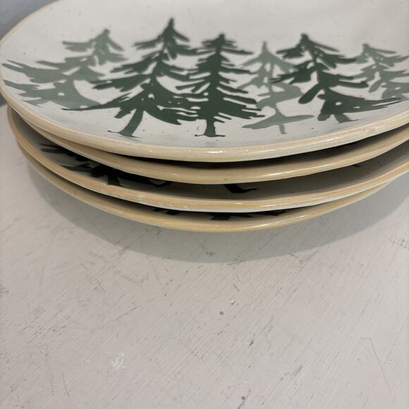 Eli & Ana Evergreen Forest Trees Set Of 4 Salad Plate 8.5” Christmas Winter NEW - Picture 2 of 3
